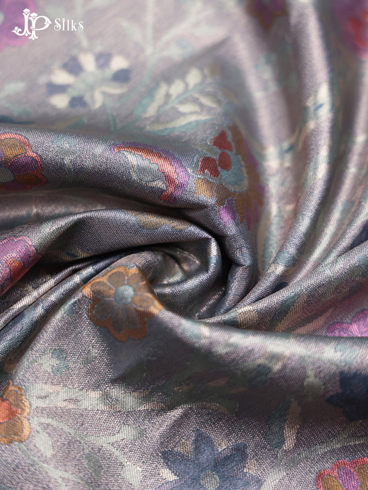 Grey Floral Design Semi Banarasi Saree - F2647