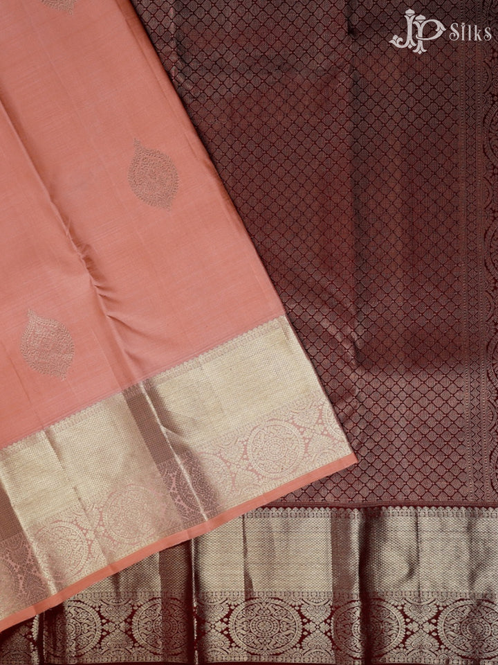 Peach And Maroon Kanchipuram Silk Saree - F2331