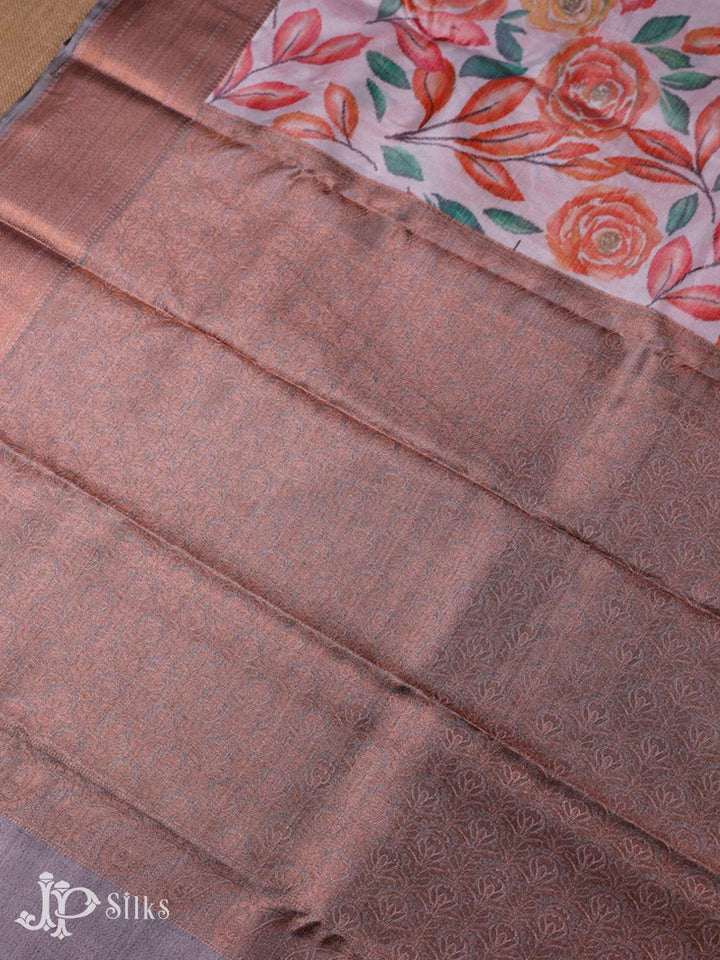 Light Baby Pink And Grey Art Silk Saree - F2918