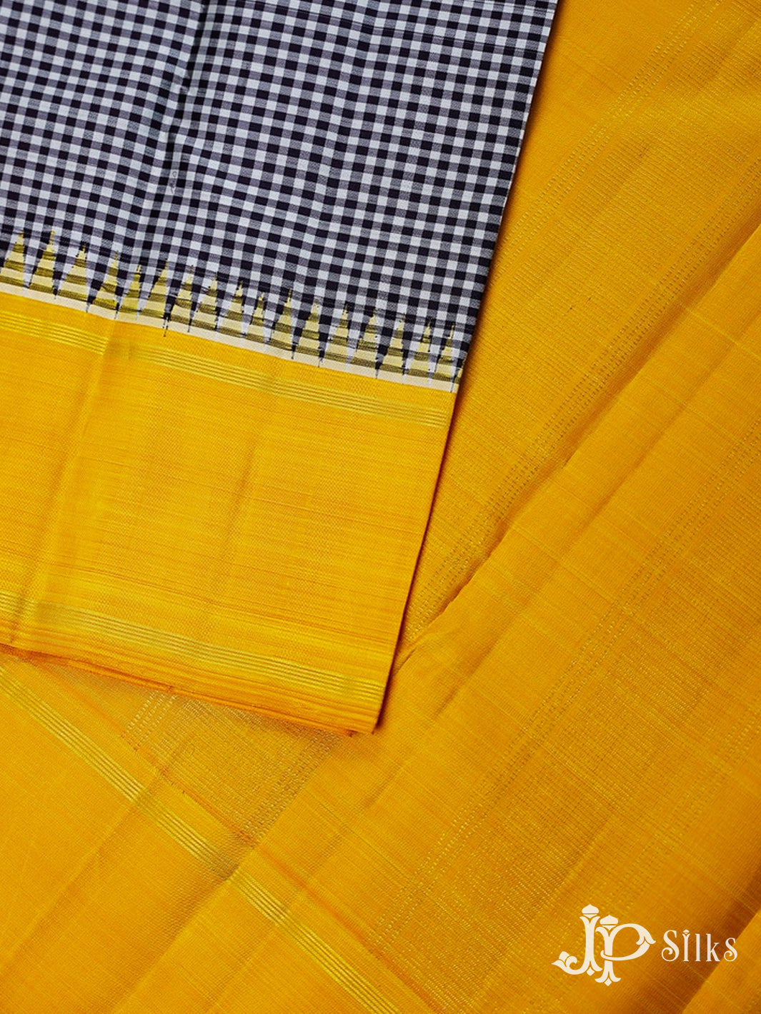 Black And White With Yellow Kanchipuram Silk Saree - F3387