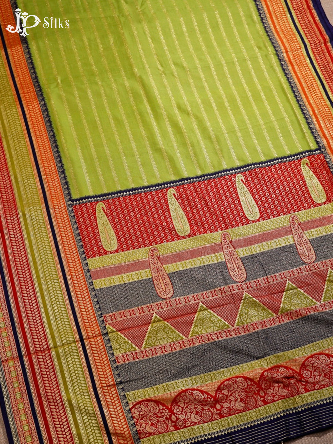 Light Green Khadi Print Banarasi Saree - F3349