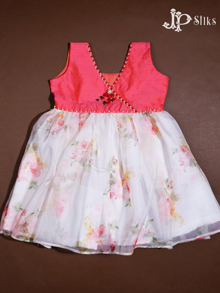 Pink And White Silk Cotton Frock | 1 Yr - F3237