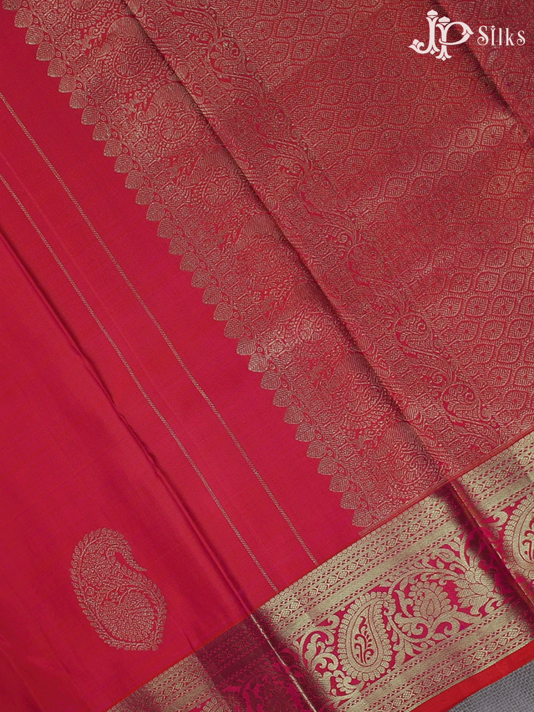Pinkish Red Paisley Motif Kanchipuram Silk Saree - A1328 - View 6