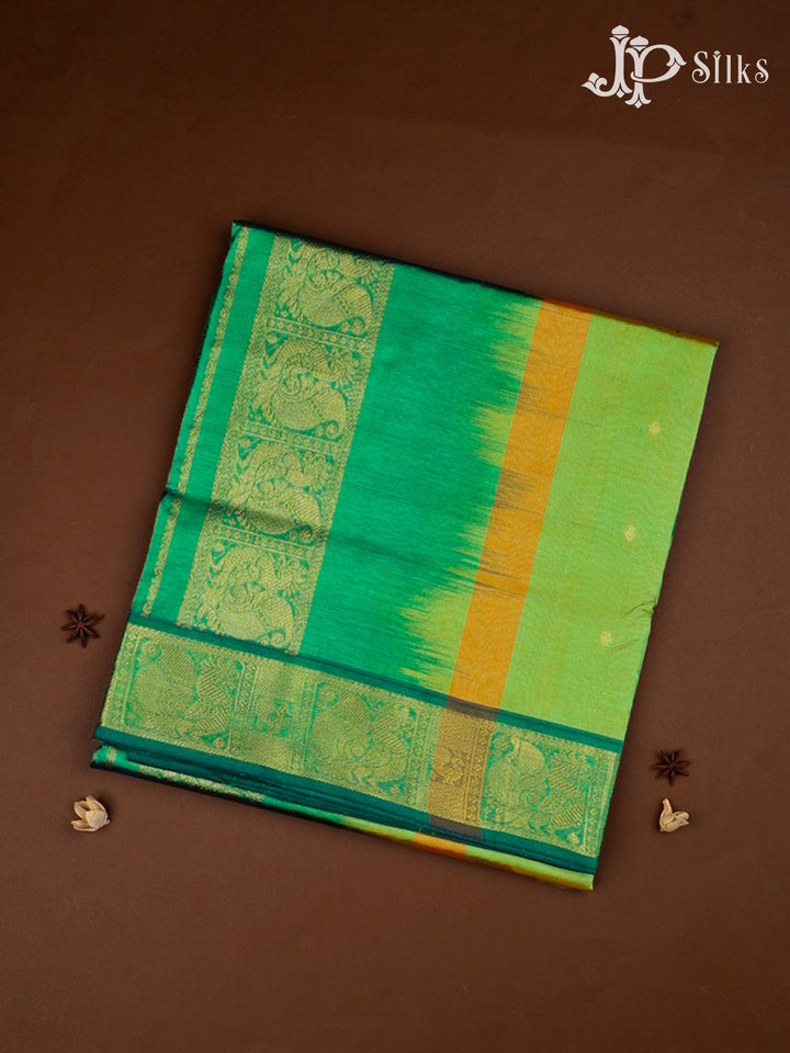 Light Green And Bottle Green Silk Cotton Saree - F3516