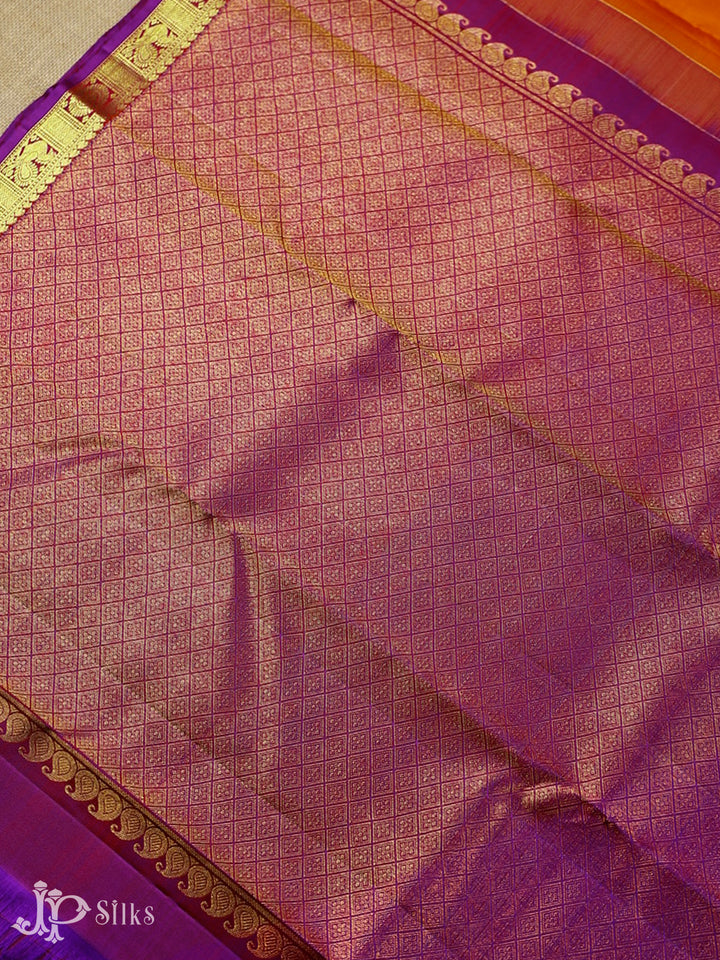 Orange And Purple Kanchipuram Silk Saree - F3385