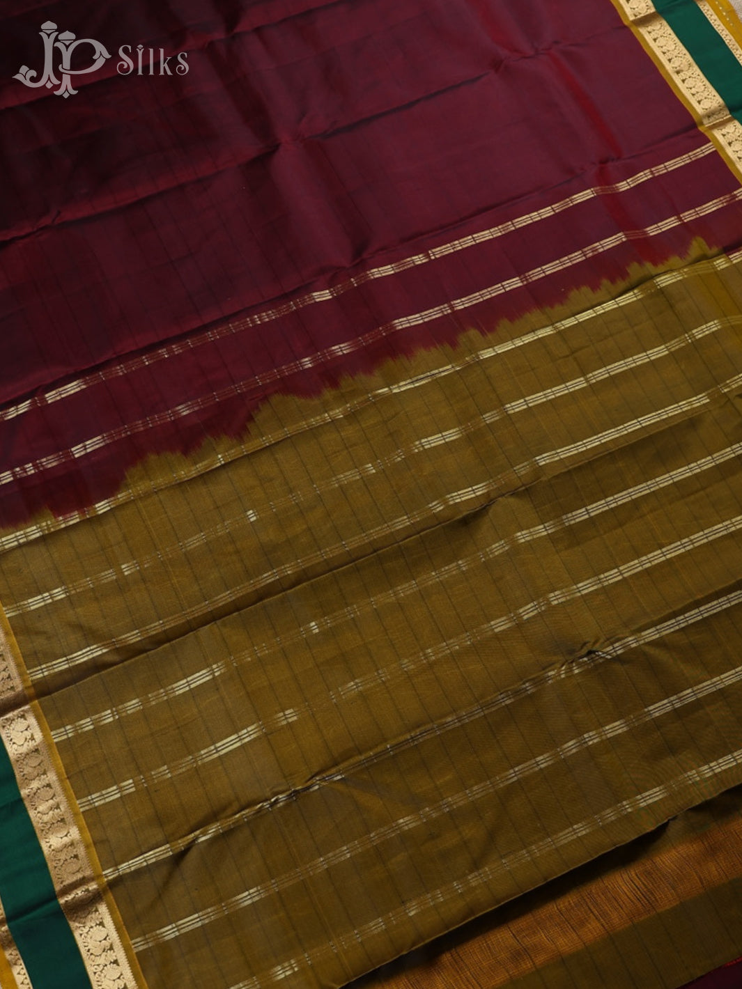 Maroon with Mehandi Green Arani Silk Saree - F2352 - View 3