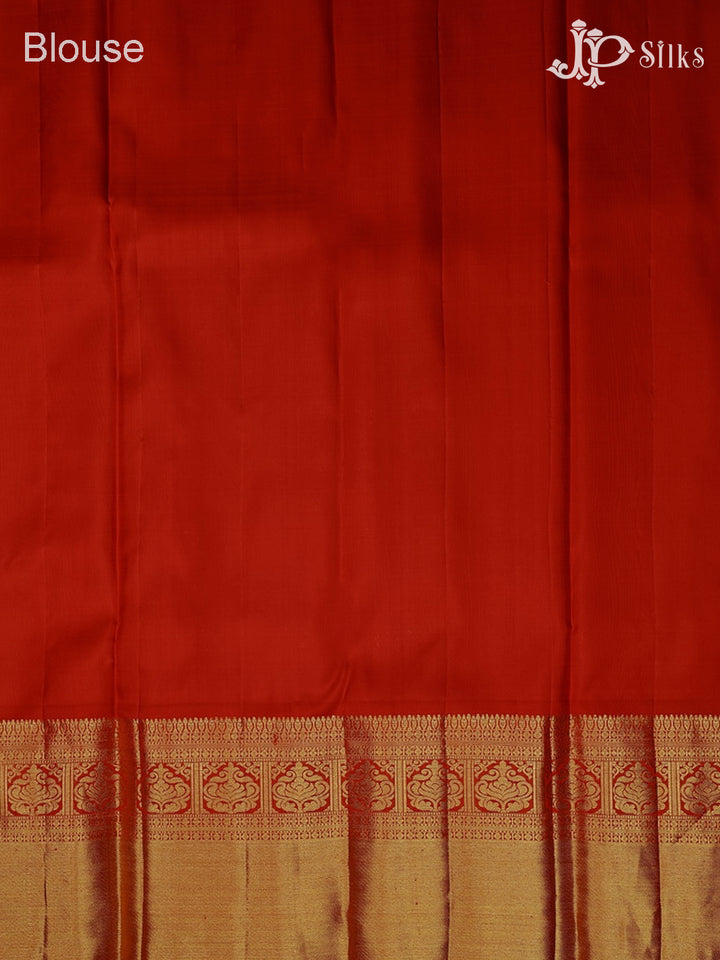 Half White with Red Kanchipuram Silk Saree - A1301 - View 9