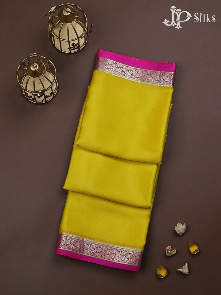 Lemon Yellow with Pink Mysore Silk saree - F2455 - View 1