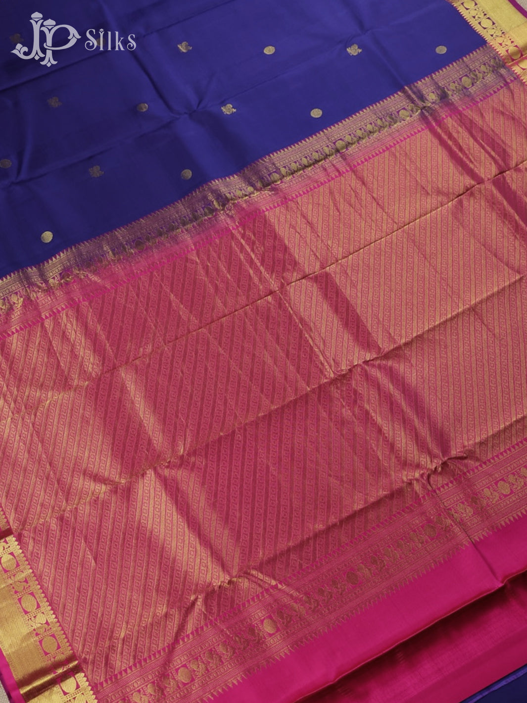 Ink Blue with Pink Kanchipuram Silk Saree - C682 - View 3