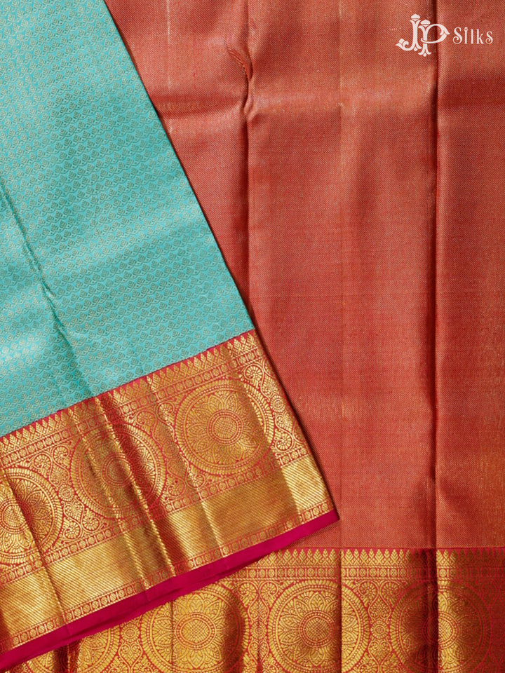 Sea Blue And Pink Kanchipuram Silk Saree - A576