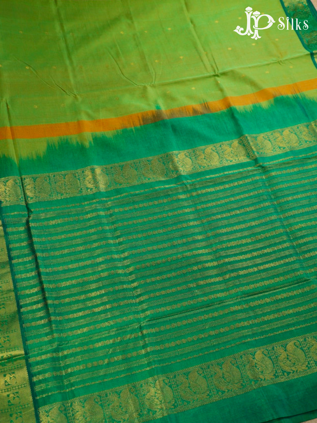 Light Green And Bottle Green Silk Cotton Saree - F3516