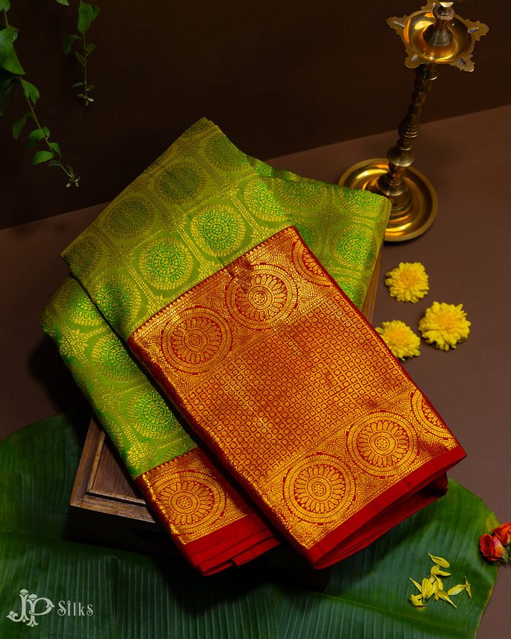 Parrot Green And Red Kanchipuram Silk Saree - A7047