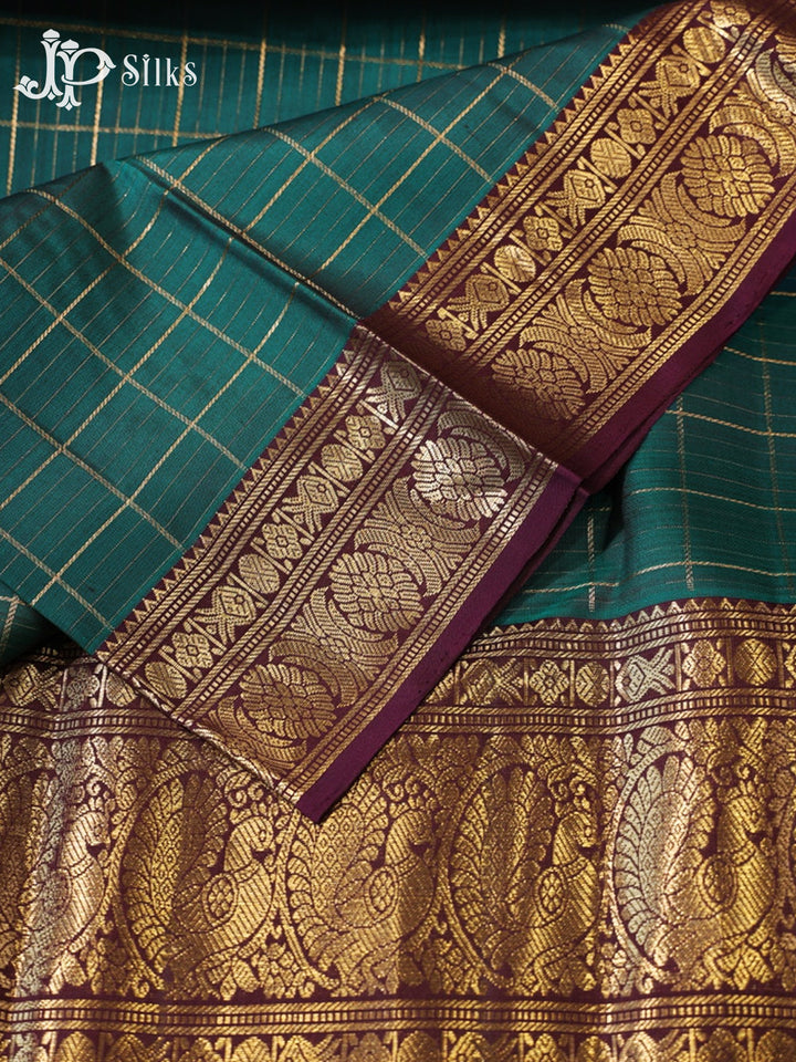 Deep Sea Green & Brown Kanchipuram Silk Saree - G856