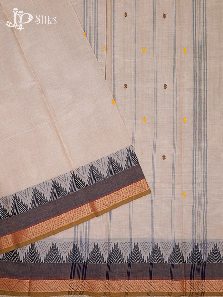 Beige & Light Grey Arani Cotton Saree - F2716