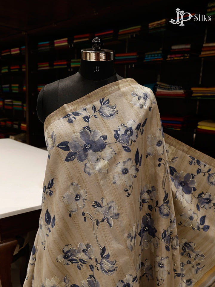 Beige Semi Tussar Silk Saree - E3234