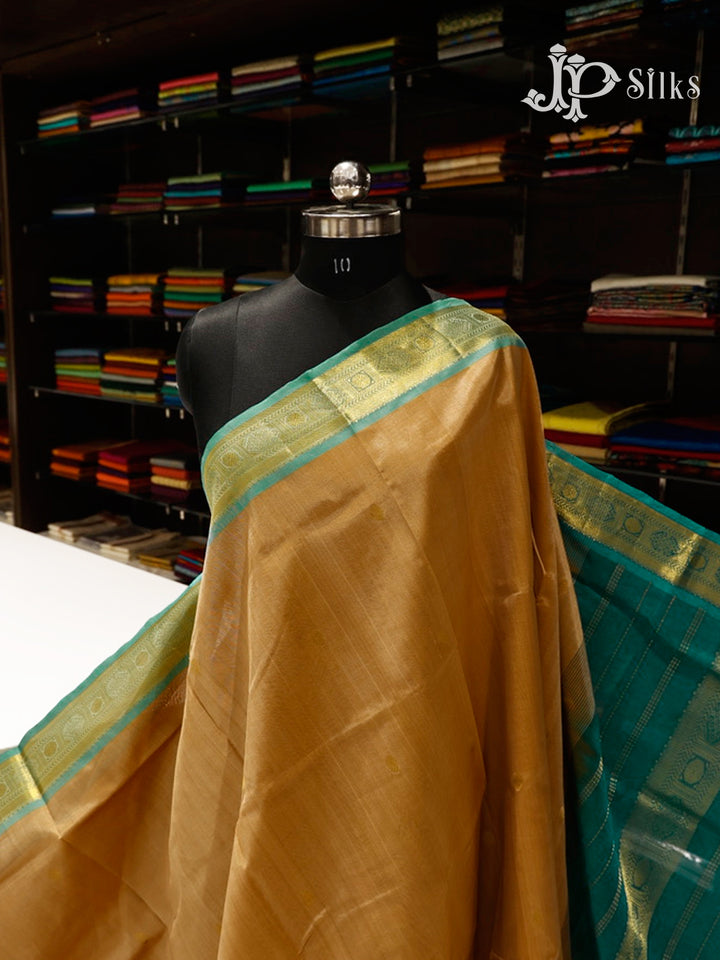 Dark Beige & Turquoise Blue Silk Cotton Saree - F3510-view1
