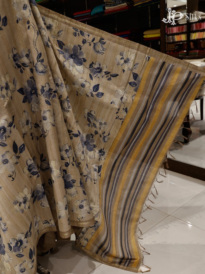 Beige Semi Tussar Silk Saree - E3234