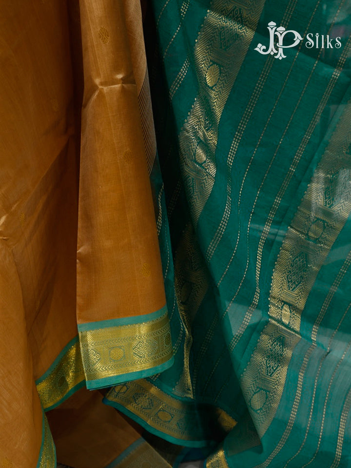 Dark Beige & Turquoise Blue Silk Cotton Saree - F3510-view4