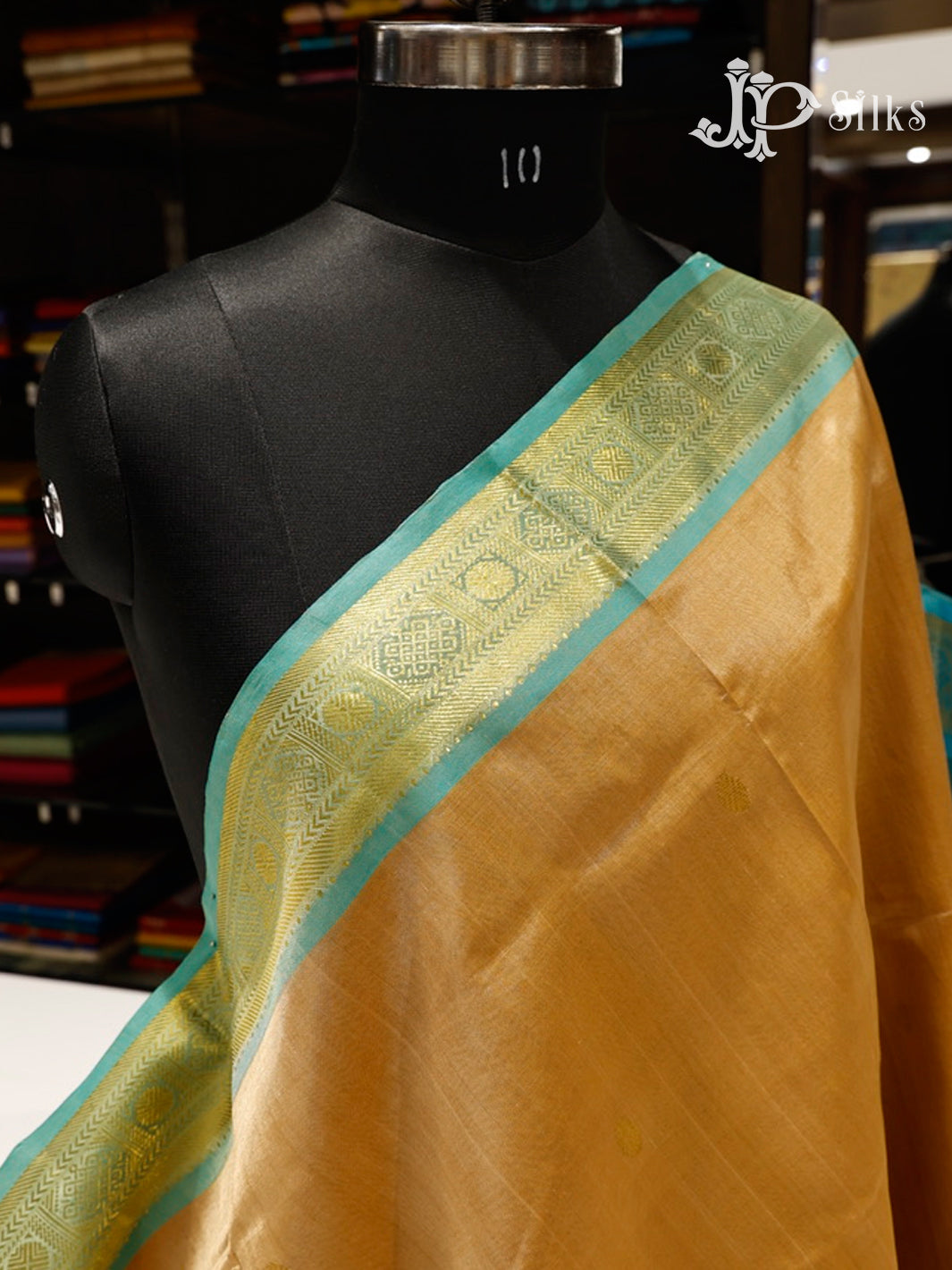 Dark Beige & Turquoise Blue Silk Cotton Saree - F3510-view3