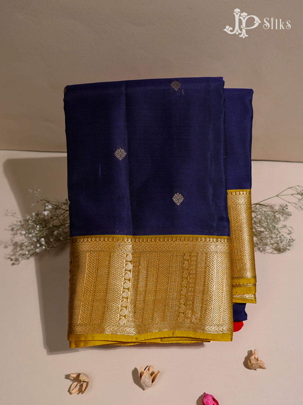Dark Navy & Mustard Yellow Pure Silk Mix Saree - G369-view1