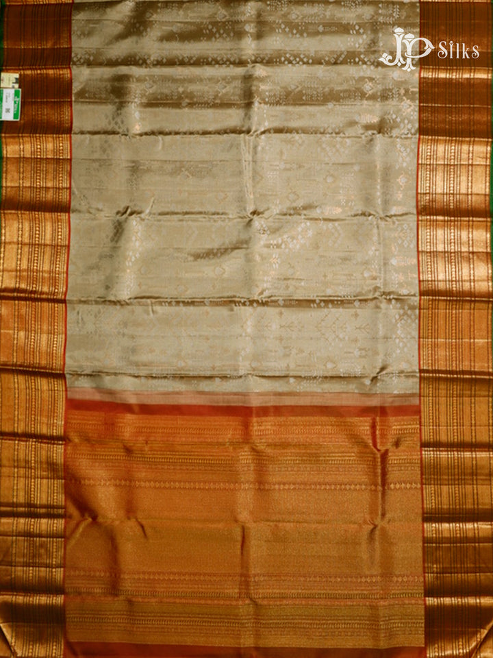 Beige & Falu Red Kanchipuram Silk Saree - D7249-view6