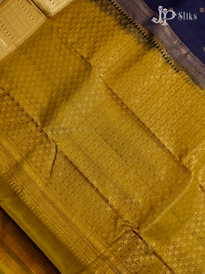 Dark Navy & Mustard Yellow Pure Silk Mix Saree - G369-view6