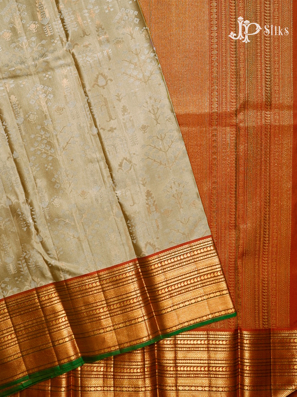 Beige & Falu Red Kanchipuram Silk Saree - D7249-view2