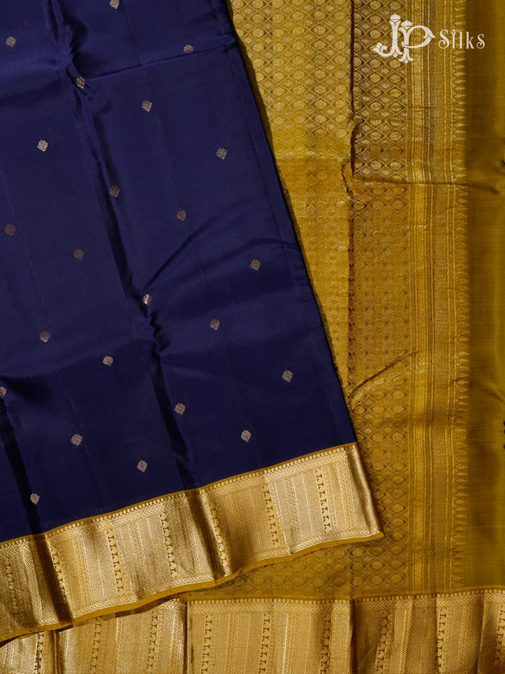 Dark Navy & Mustard Yellow Pure Silk Mix Saree - G369-view2