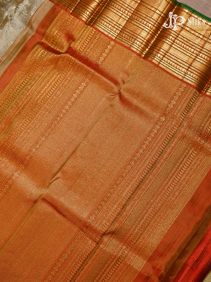 Beige & Falu Red Kanchipuram Silk Saree - D7249-view7