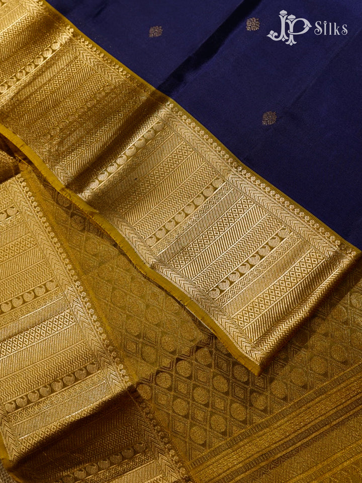 Dark Navy & Mustard Yellow Pure Silk Mix Saree - G369-view4