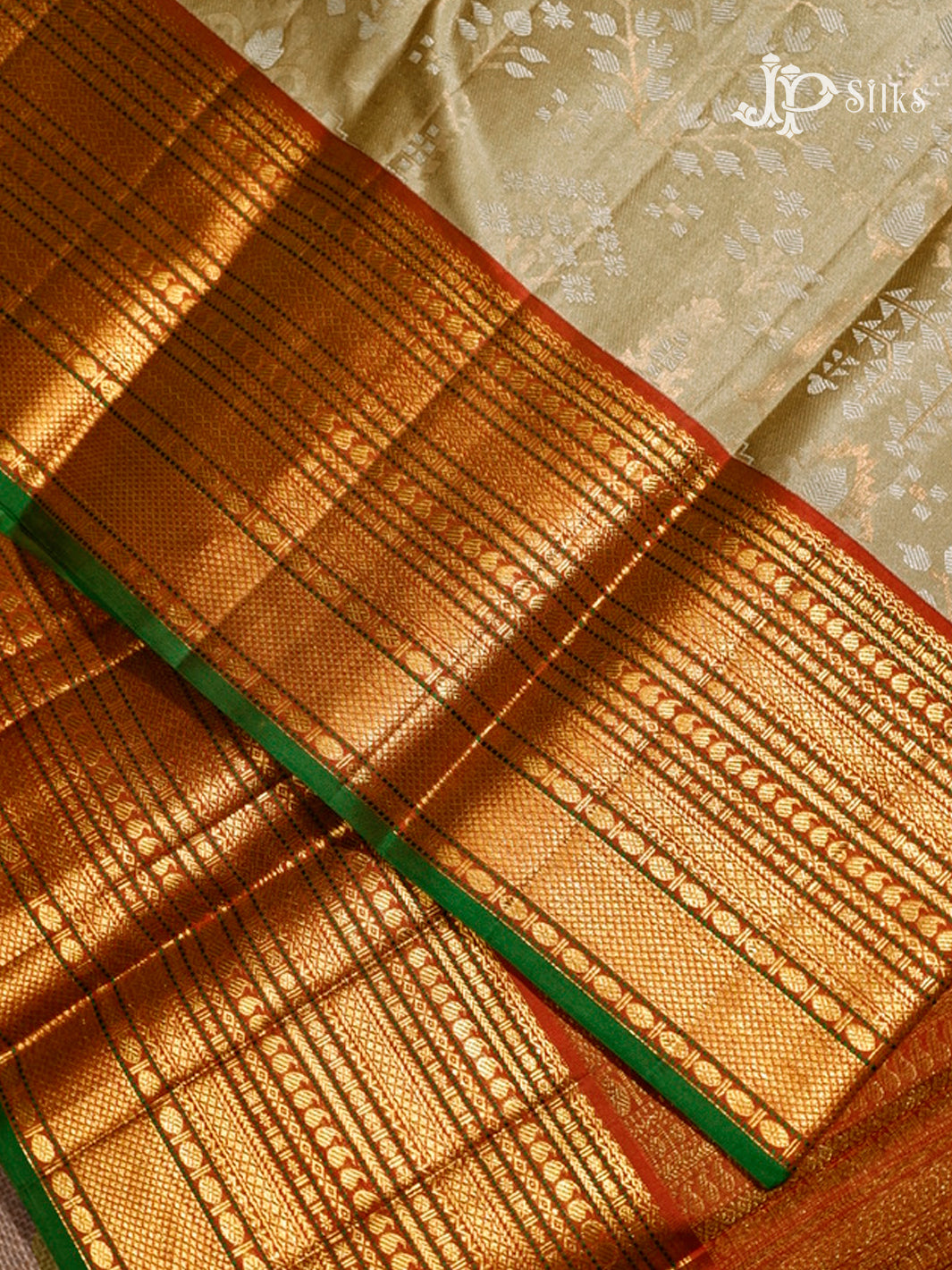 Beige & Falu Red Kanchipuram Silk Saree - D7249-view4