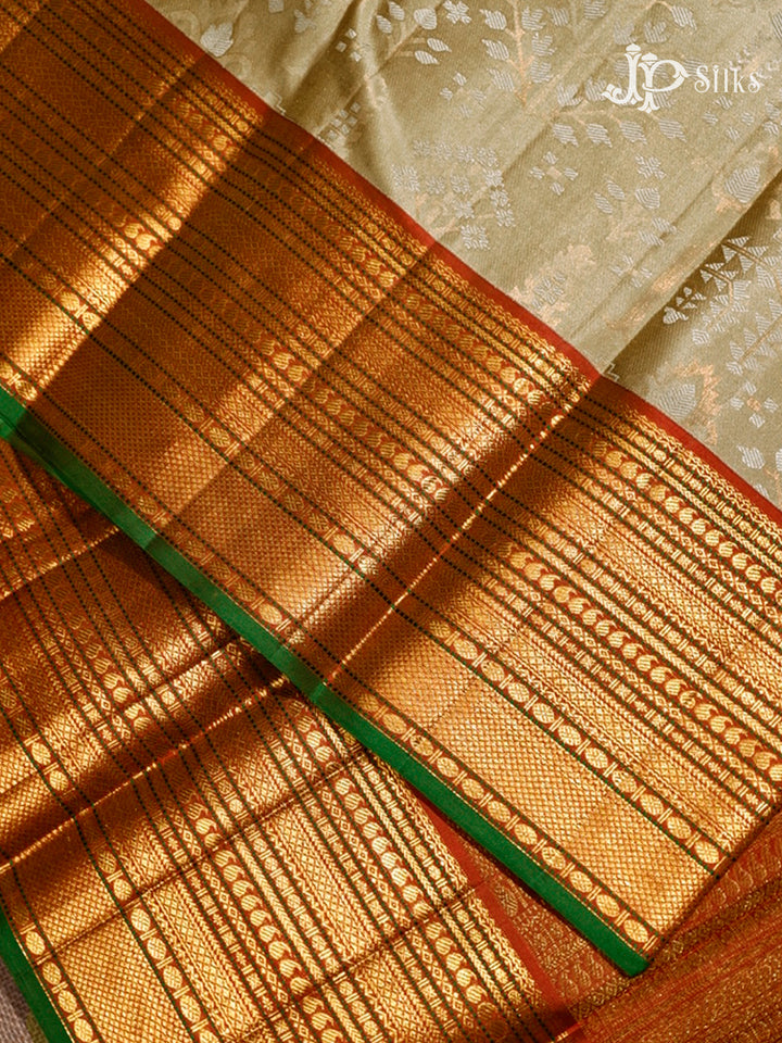 Beige & Falu Red Kanchipuram Silk Saree - D7249-view4