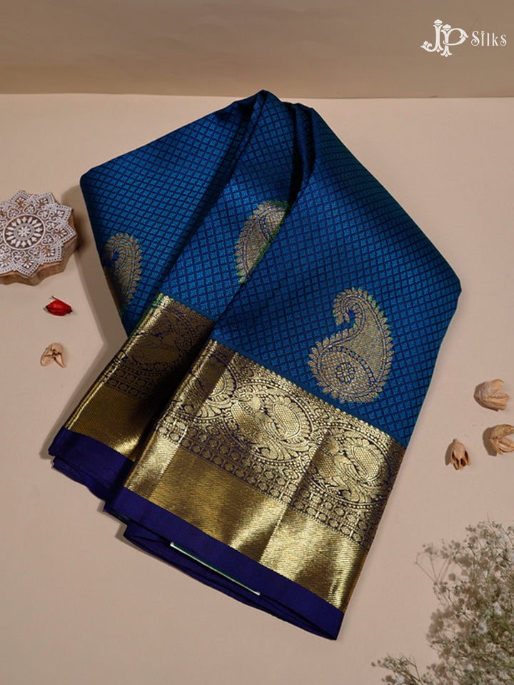 Navy blue & ink blue Kanchipuram Silk Saree - A2628-view1