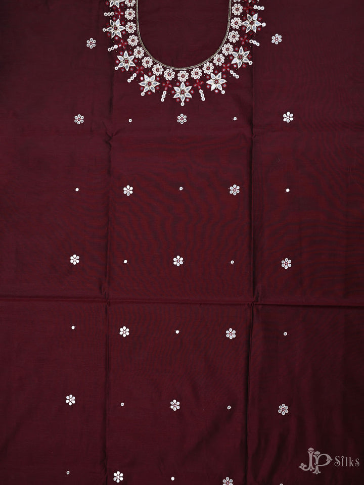 Maroon and Sandal Chanderi Unstitched Chudidhar Material - D7094 - View 3