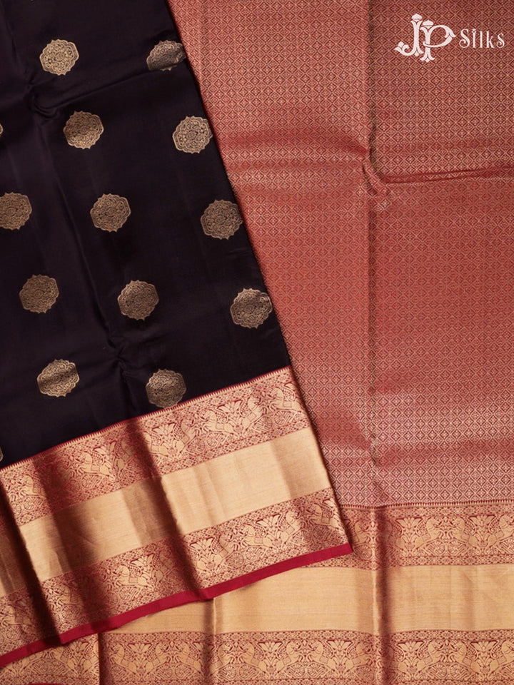 Black And Magenta Pink Pure Silk Mixed Saree - F3614