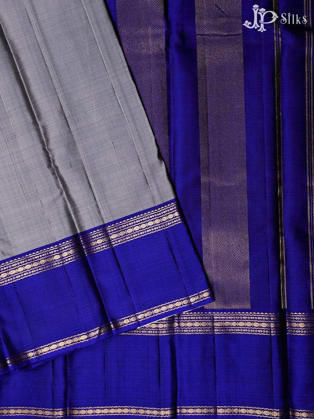 Grey And Ink Blue Kanchipuram Silk Saree - F3466