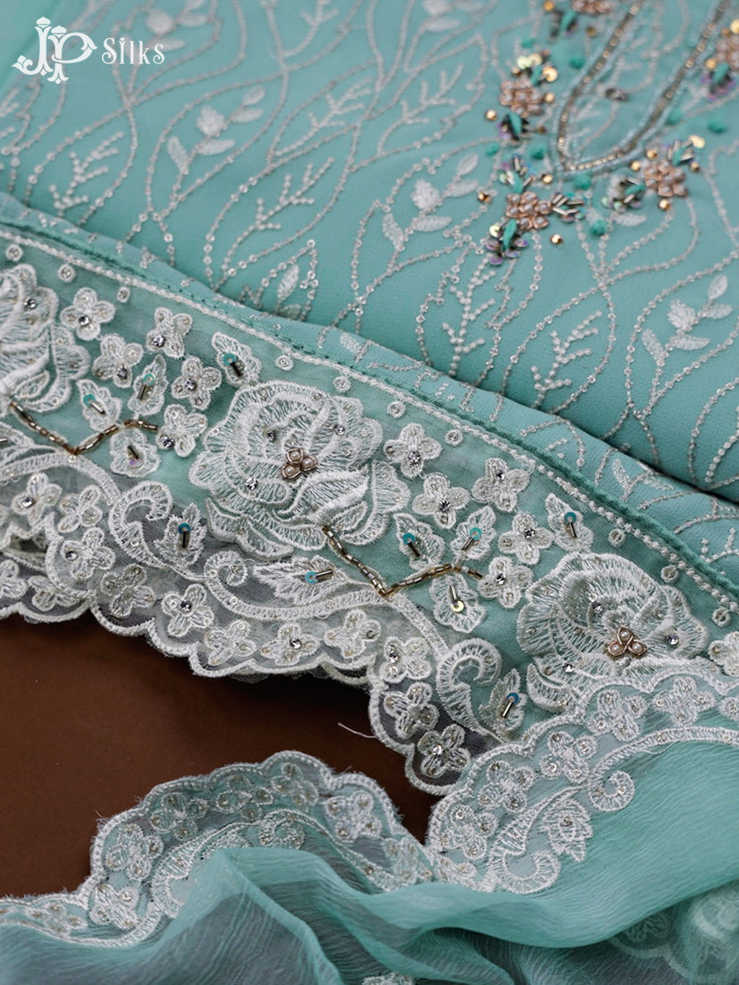 Sky Blue Thread Work Salwar Suit Material - E3534