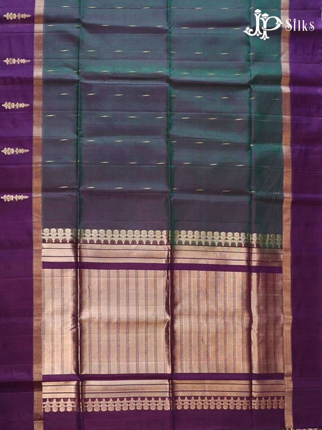 Deep Bottle Green And Deep Violet Kora Cotton Saree - G908