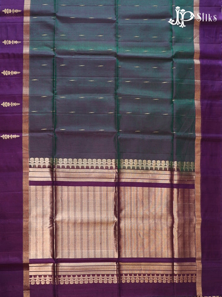 Deep Bottle Green And Deep Violet Kora Cotton Saree - G908