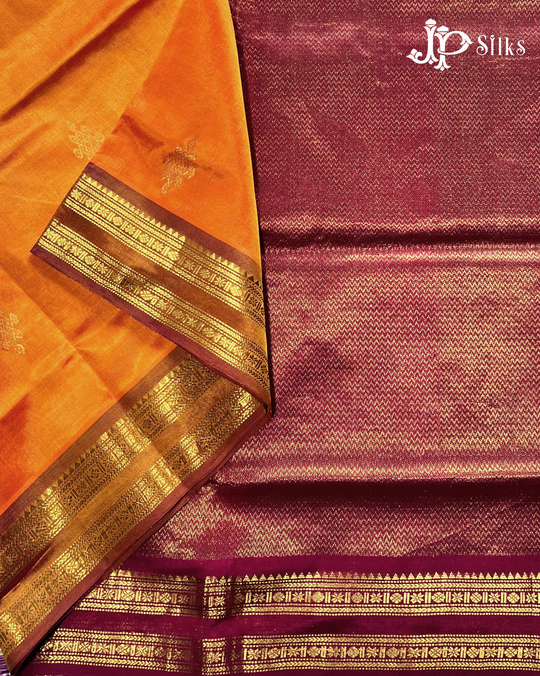 Sunset Yellow & Maroon Silk Cotton Saree - E1589