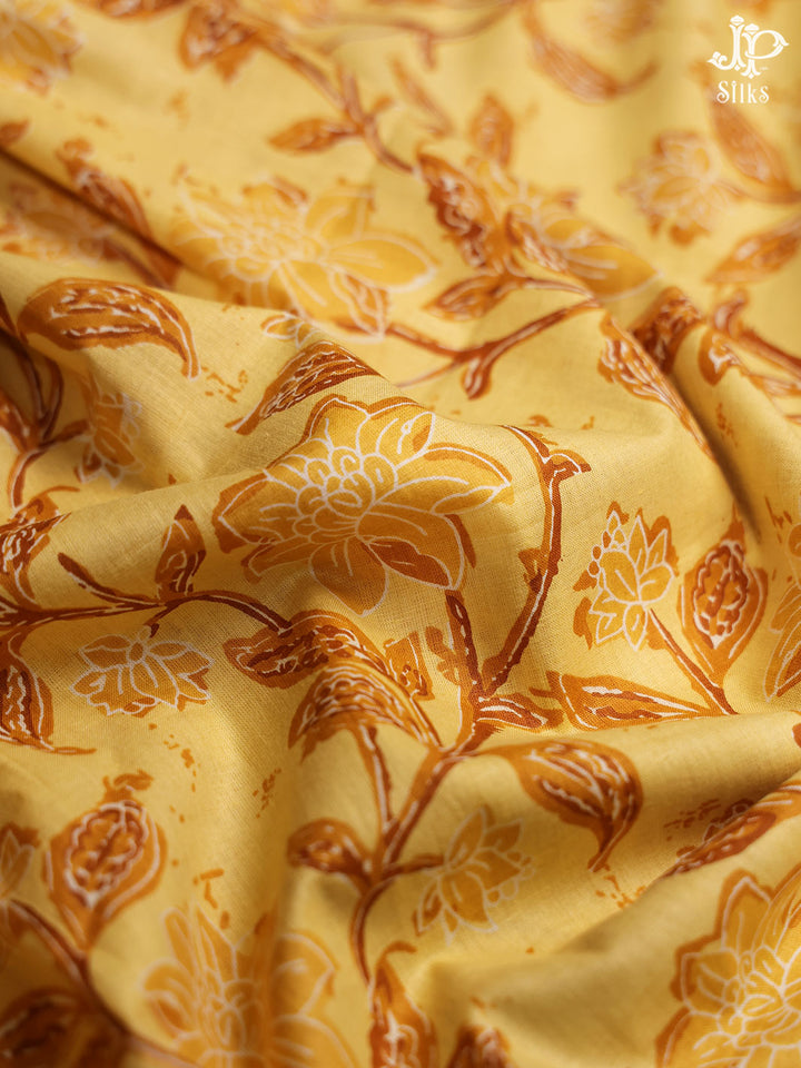 Yellow and White Cotton Chudidhar Material - C4379 - View 1