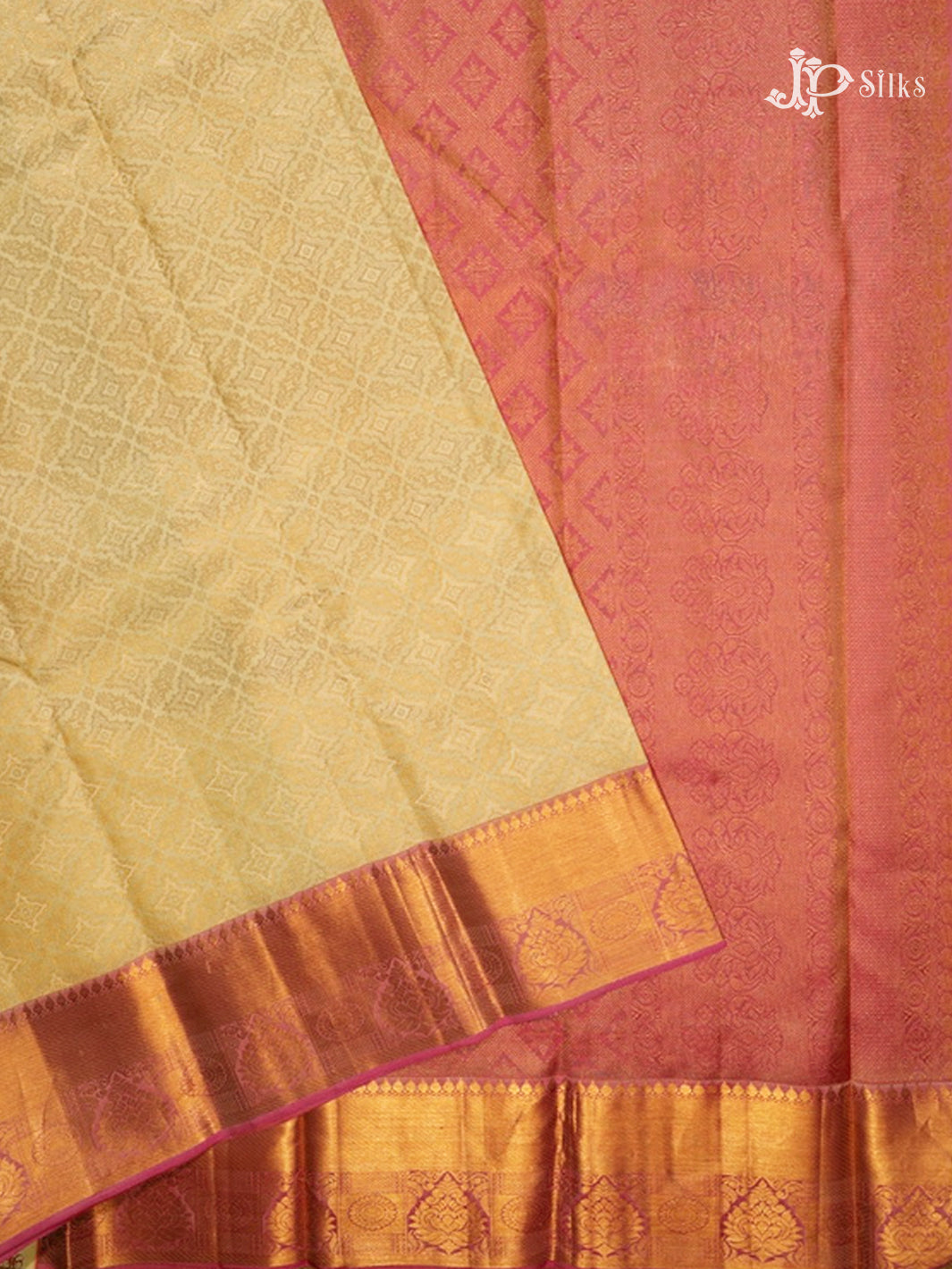 Cream & Light Pink Kanchipuram Silk Saree - D6748 - view4