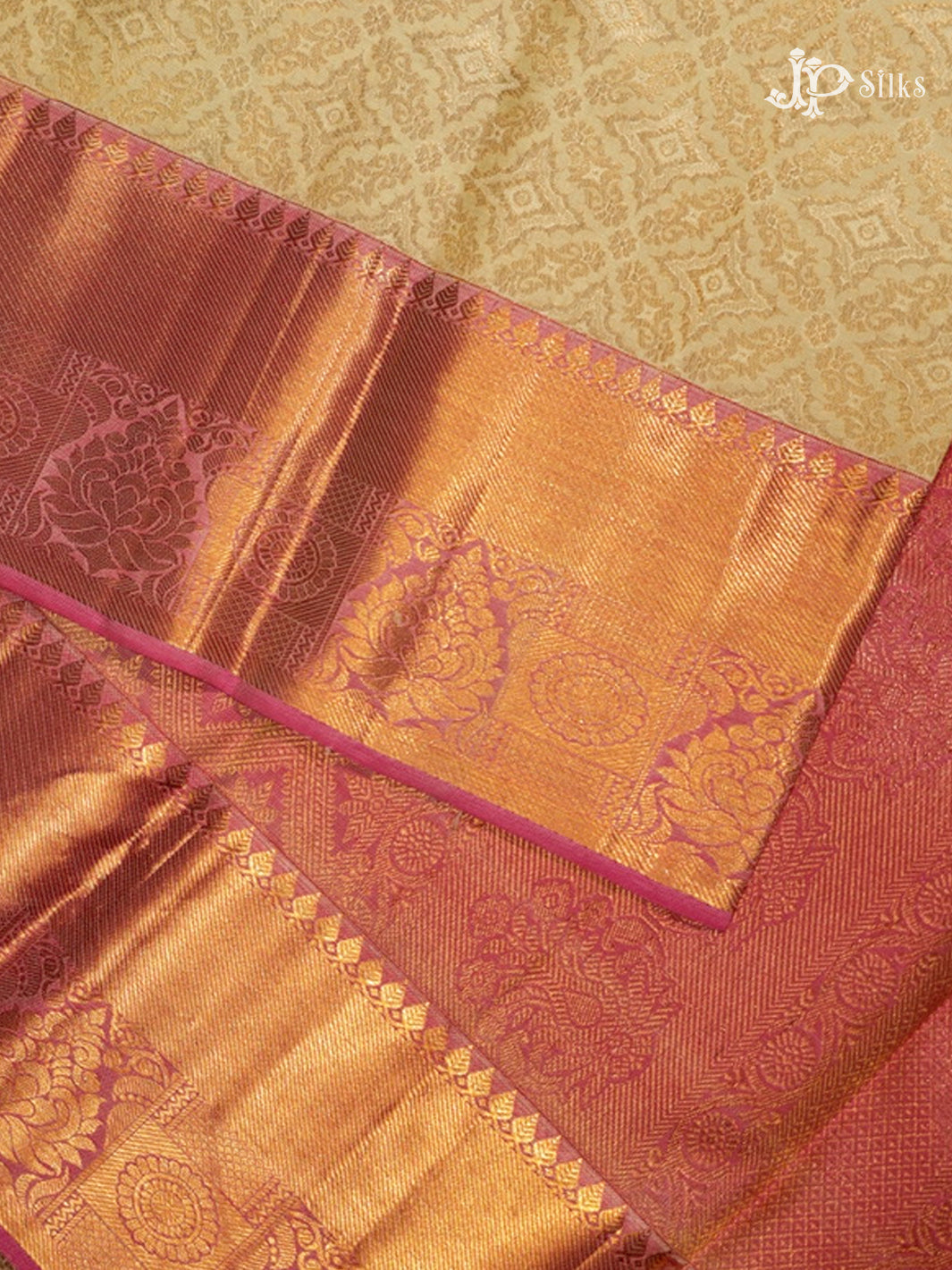 Cream & Light Pink Kanchipuram Silk Saree - D6748 - view2
