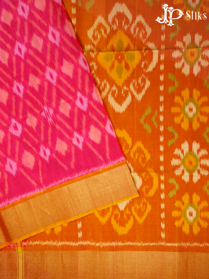 Pink and Mustard Kora Cotton Saree - G341