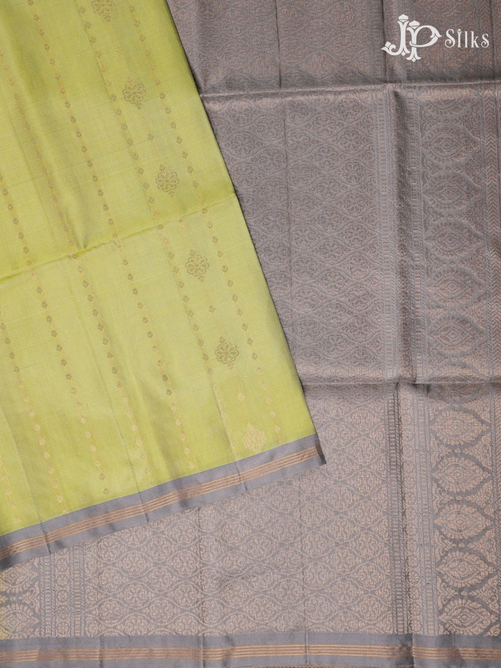 Pista Green And Grey Soft Silk Saree - F2470