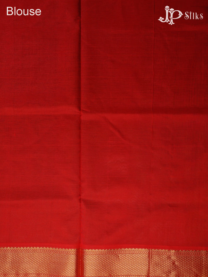 Bottle Green and Red Silk Cotton Saree - F352