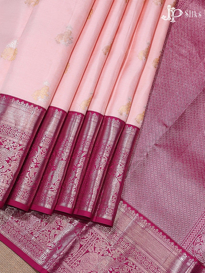 Baby Pink & Dark Hot Pink Kanchipuram Silk Saree - G851
