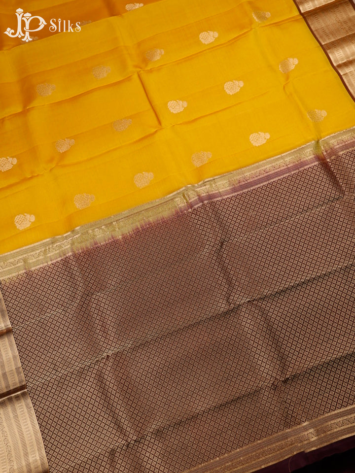 Yellow And Brown Pure Silk Mixed Saree - F3559
