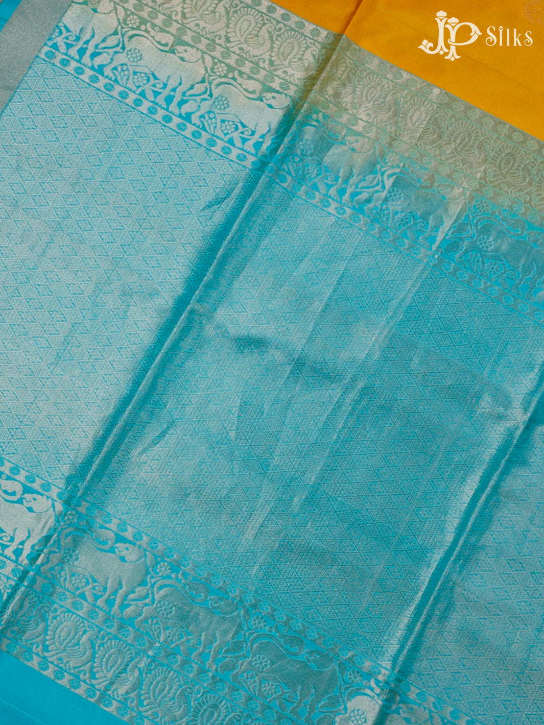 Yellow And Blue Soft Silk Saree - C1153