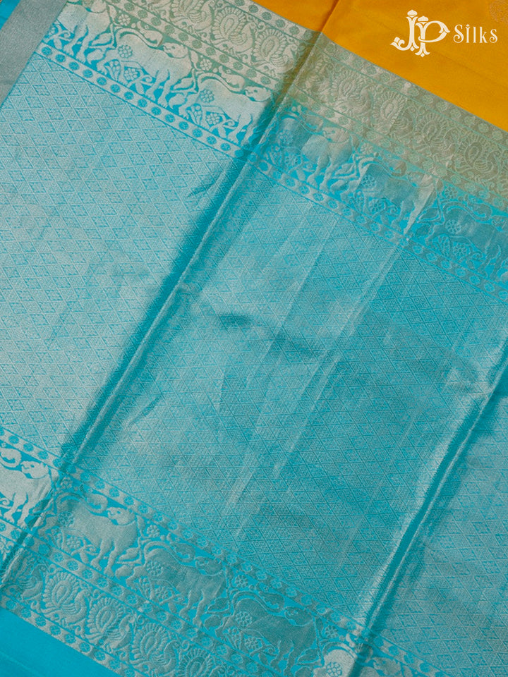Yellow And Blue Soft Silk Saree - C1153